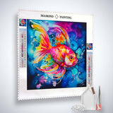 Diamond Painting Kit - Abstract Goldfish Design with Canvas, Acrylic Diamonds, Tweezers, Setzstift, and Flächensetzer