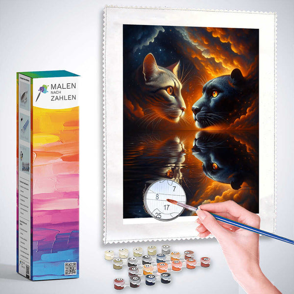 Malen nach Zahlen - Katze, Panther Spiegelbild