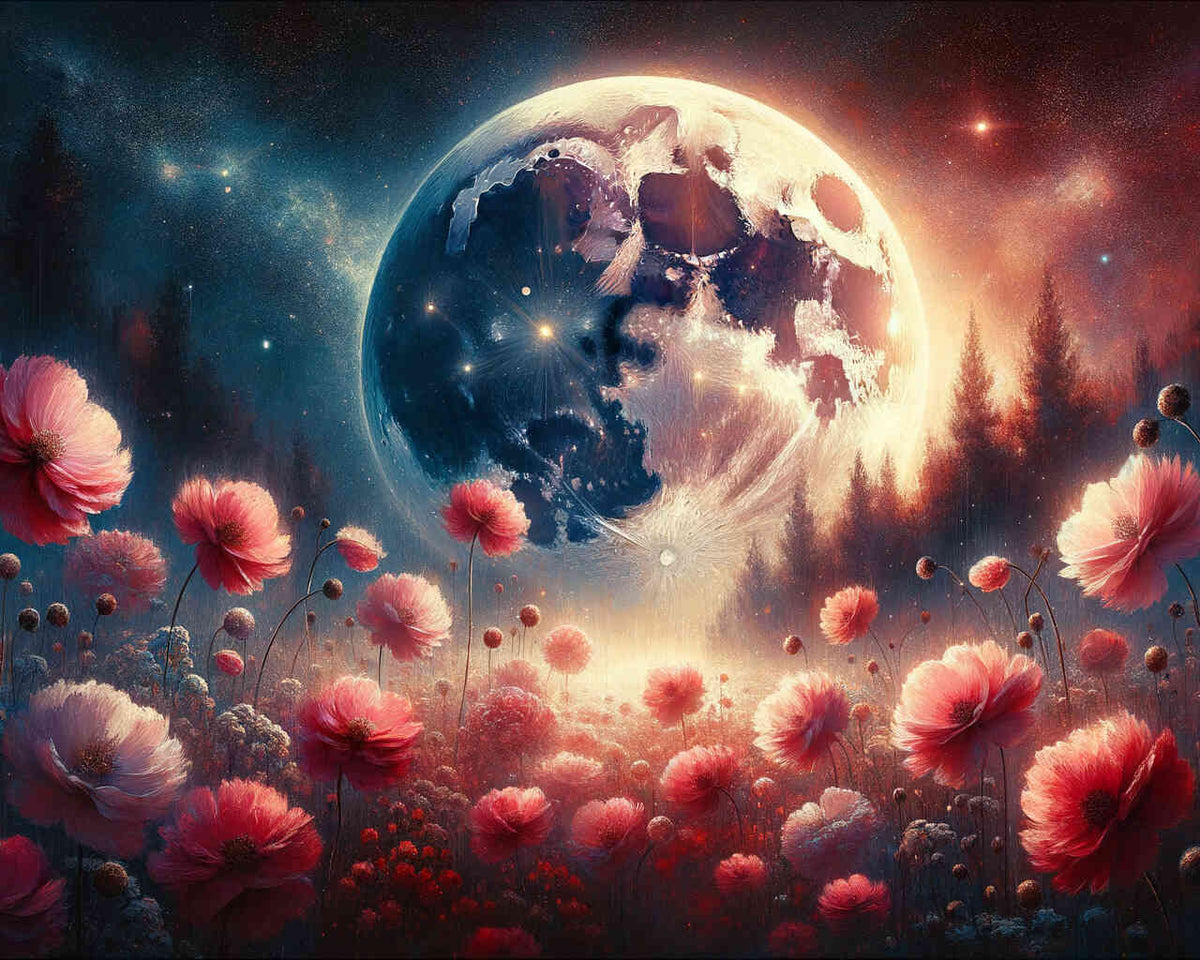 Malen nach Zahlen - Vollmond und Blumen