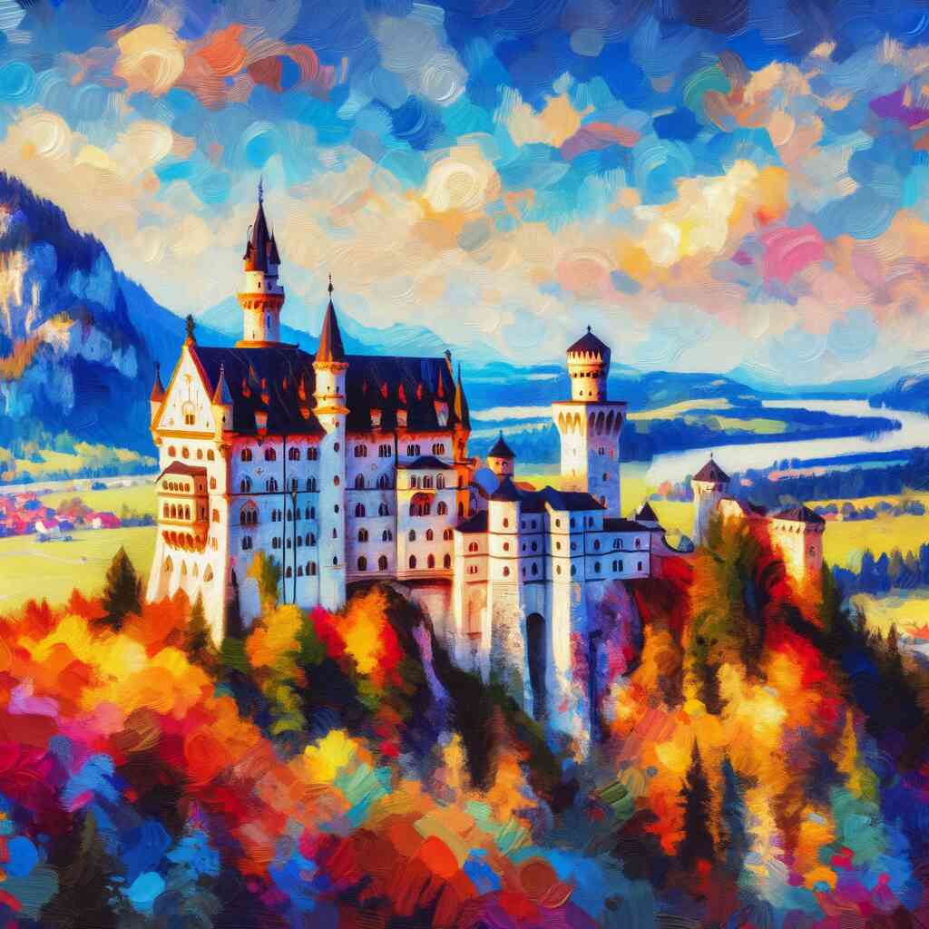 Malen nach Zahlen "Farbenzauber Schlössertraum" - bunte Landschaft mit Schloss und Herbstfarben