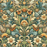 Barockzauber Flora Malen nach Zahlen Goldene Lilien mit detaillierten Blättern und Blüten in Erdtönen, Ockergelb und sanften Blautönen.