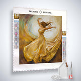 Diamond Painting Kit - Woman in White Dress with tools and acrylic diamonds