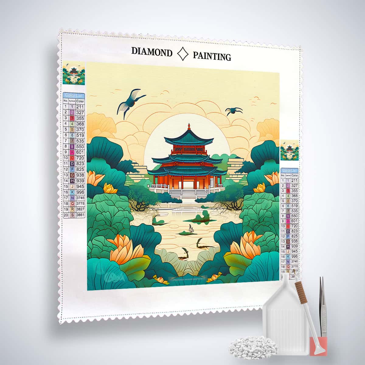 Diamond Painting Kit - Japanischer Stil Kunst Leinwand mit Acryl Diamonds, Pinzette und Profi Setzstift - Funkelnde Welt entdecken.