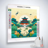 Diamond Painting Kit - Japanischer Stil Kunst Leinwand mit Acryl Diamonds, Pinzette und Profi Setzstift - Funkelnde Welt entdecken.