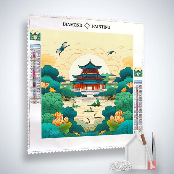 Diamond Painting Kit - Japanischer Stil Kunst Leinwand mit Acryl Diamonds, Pinzette und Profi Setzstift - Funkelnde Welt entdecken.