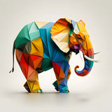 Diamond painting elephant paperart with vibrant multicolor geometric design.