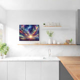 Malen nach Zahlen - Kosmisches Erwachen der Welt Kunstwerk an der Wand einer modernen weißen Küche