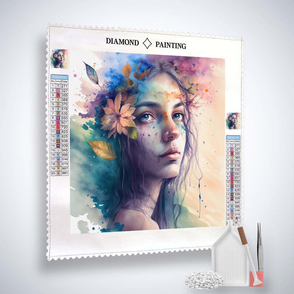 Diamond Painting Kit - Stolze Schönheit with a colorful portrait of a woman, art supplies included