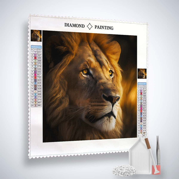 Diamond Painting Löwe seitlicher Blick Kit mit Profi-Leinwand, veredelten Acryl-Diamonds, feiner Künstler-Pinzette und Profi-Setzstift
