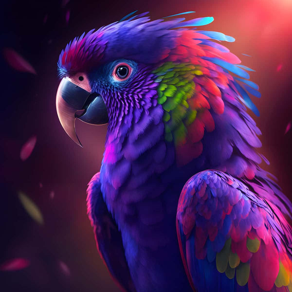 Papagai Lila AB Diamond Painting Kit - Brightly Colored Parrot Image