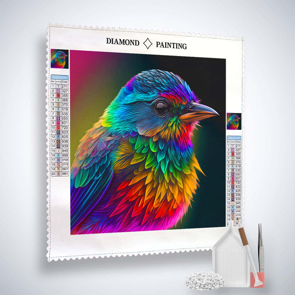 AB Diamond Painting Kit - Colorful Bird Side View - Complete Set with Canvas, Acrylic Diamonds, Tweezers, and Pen for Sparkling Art