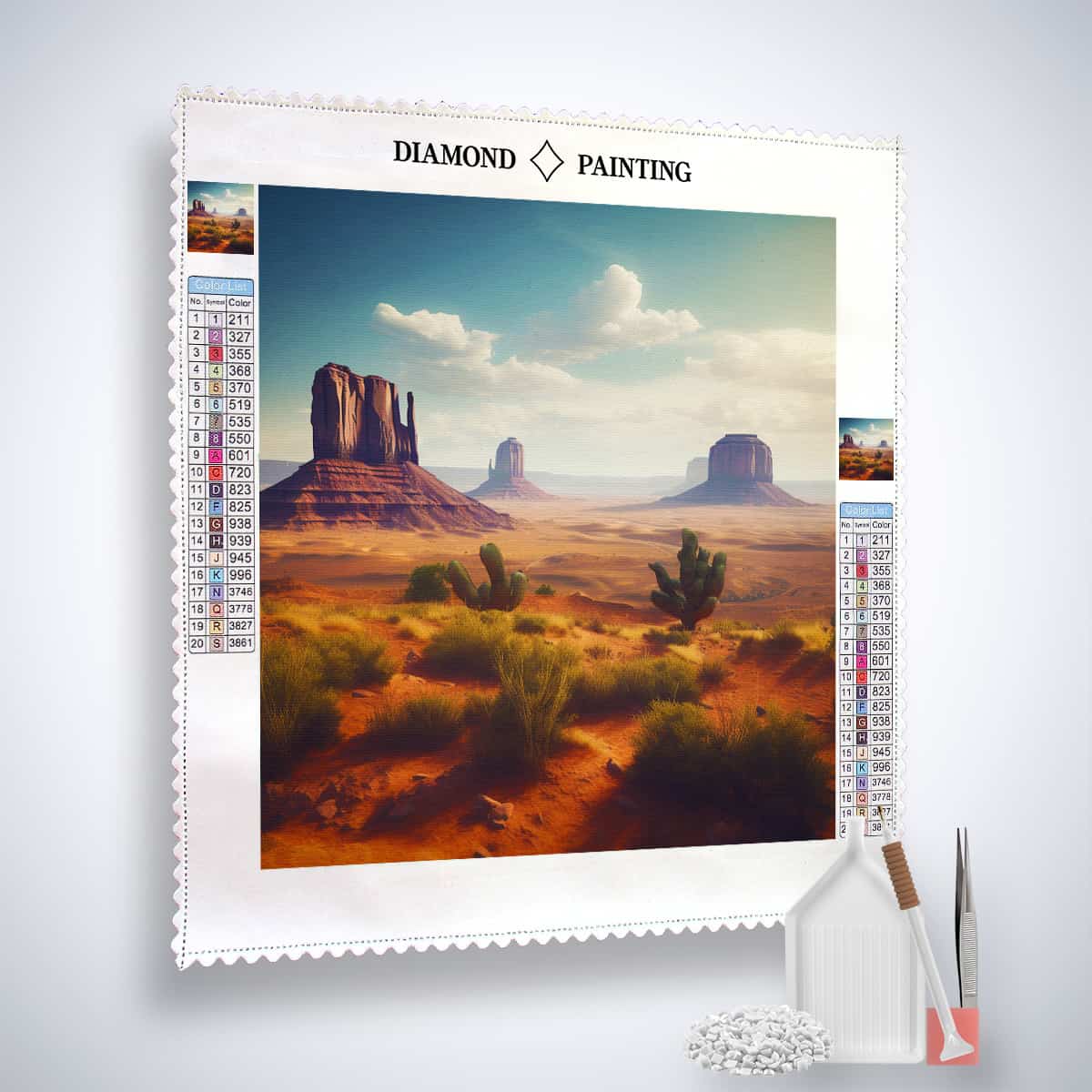 Diamond Painting Kit - Faszination Südwesten desert landscape with acrylic diamonds, tweezers, and professional canvas