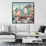Malen nach Zahlen Kunstwerk Küstenzauber von Kopenhagen hängt an einer modernen Wohnzimmerwand.