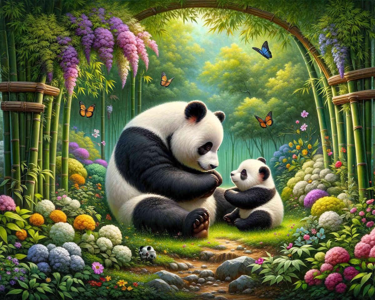 Malen nach Zahlen - Panda, Mutter mit Kind