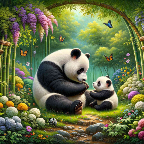 Malen nach Zahlen - Panda, Mutter mit Kind