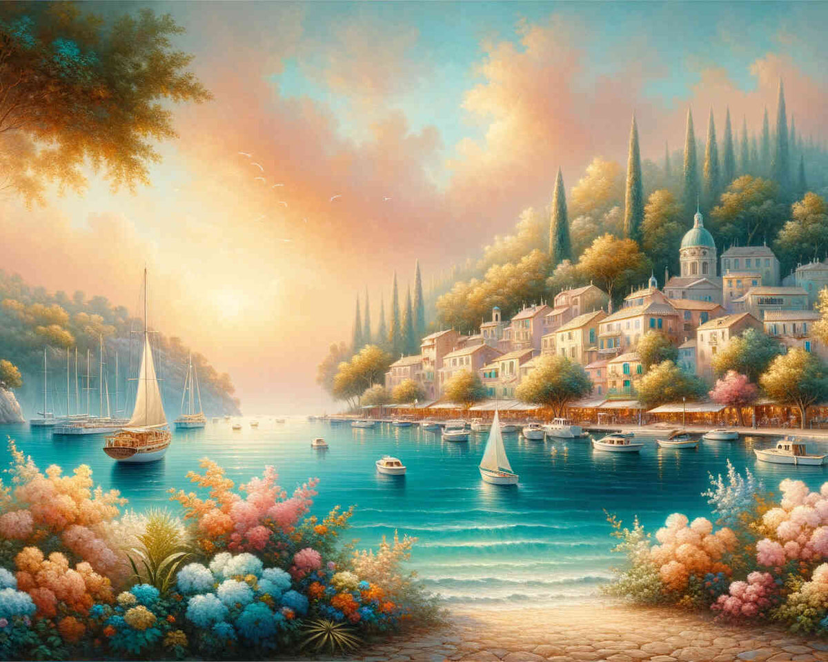 Malen nach Zahlen - Hafenstädtchen, Mediterran