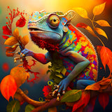 Colorful chameleon in vibrant forest setting - Diamond Painting Kit 