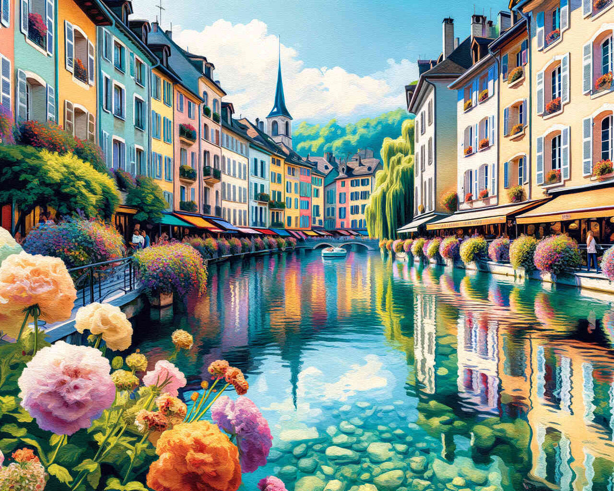 Annecy in Frankreich, Sonnenschein – Malen nach Zahlen