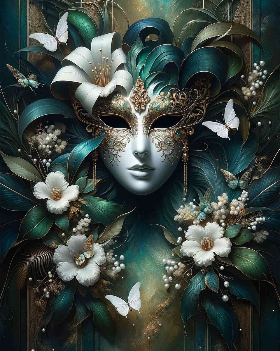 Malen nach Zahlen - Maske und Blumen