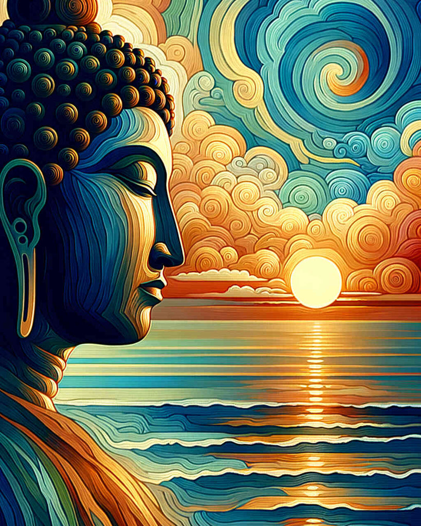 Malen nach Zahlen - Buddha Sonnenuntergang