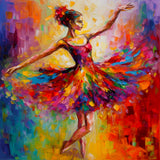 Ballerina in vibrant colorful dress dancing gracefully amidst abstract background in Malen nach Zahlen - Farbtanz Frau painting.