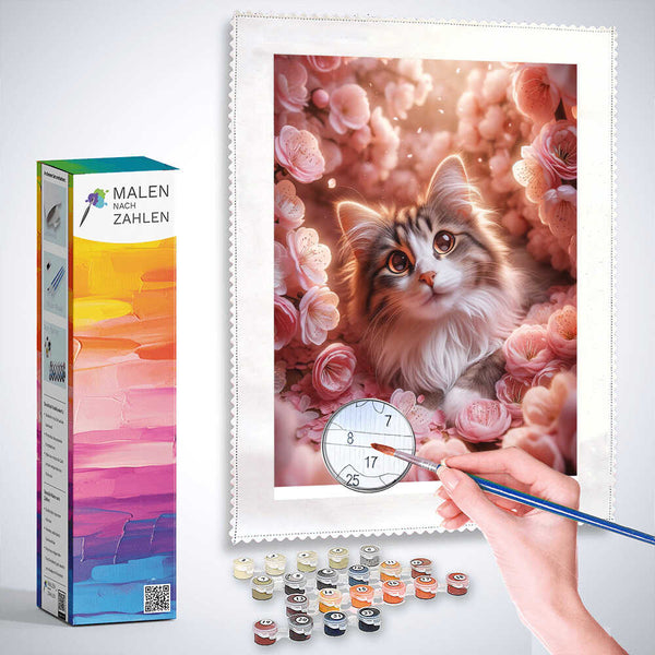 Malen nach Zahlen - Rosa Blümchen Katze