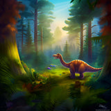 Dinosaur in a mystical forest - Diamond Painting Art Kit with acrylic diamonds, professional canvas, fine artist tweezers, and professional pen.