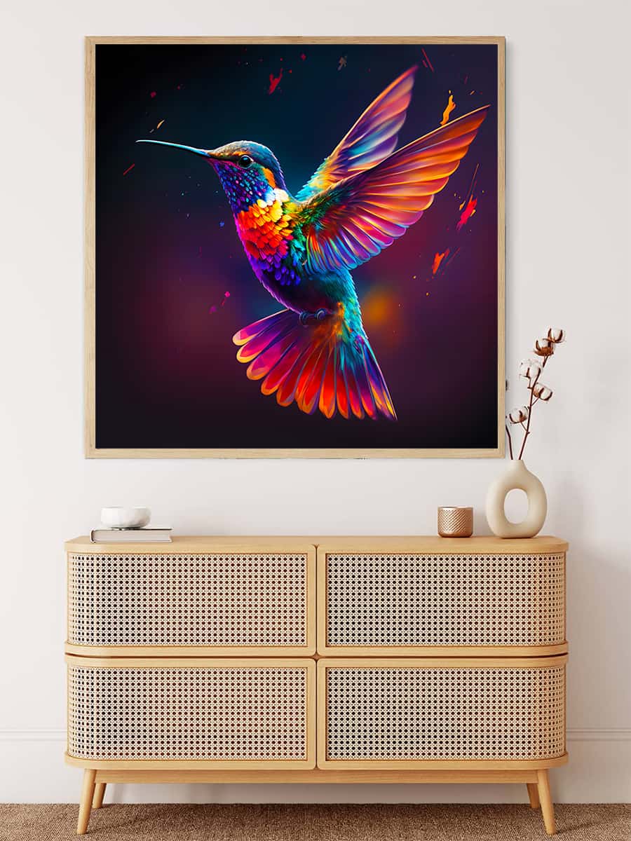 Malen nach Zahlen buntes Kolibri Gemälde, entspannende Kunst zur Wanddekoration.