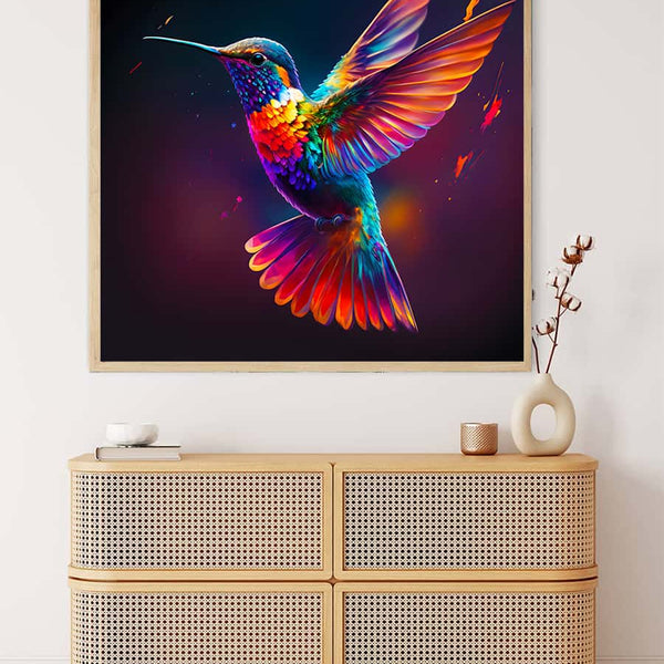 Malen nach Zahlen buntes Kolibri Gemälde, entspannende Kunst zur Wanddekoration.