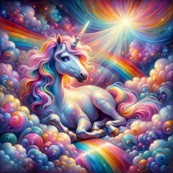 Malen nach Zahlen - Einhorn vor Regenbogen
