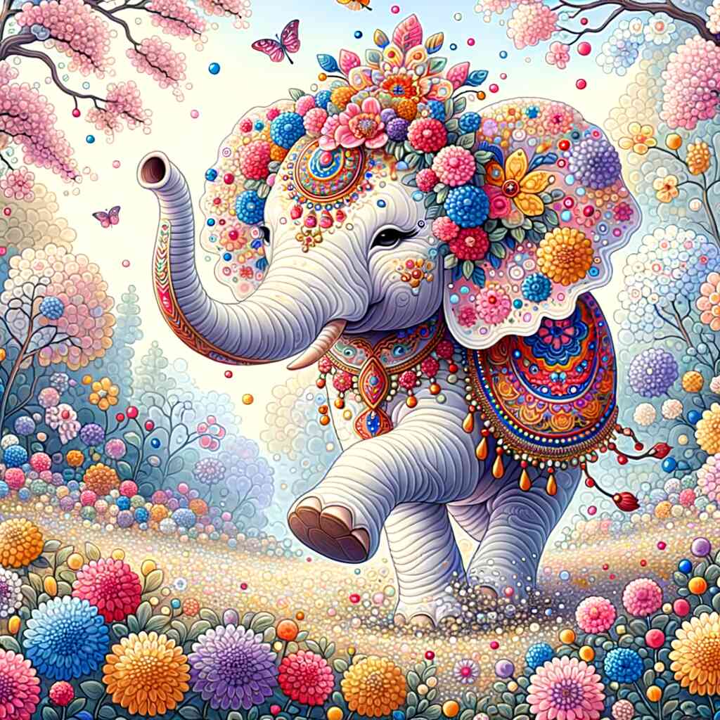 Malen nach Zahlen - Elefant mit Blumen, Cartoon
