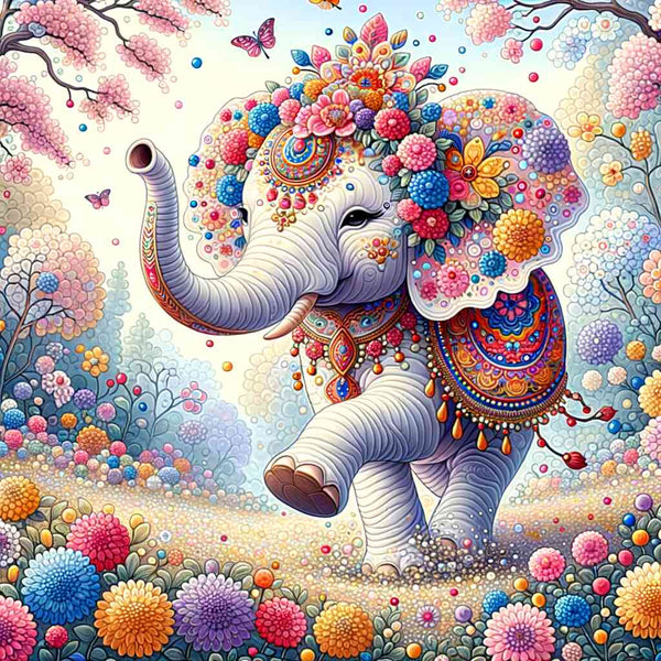 Malen nach Zahlen - Elefant mit Blumen, Cartoon