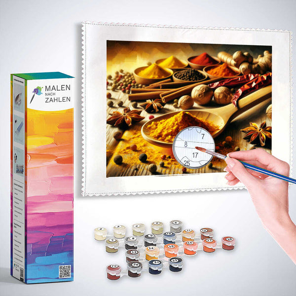 Malen nach Zahlen - Gewürze Holzlöffel