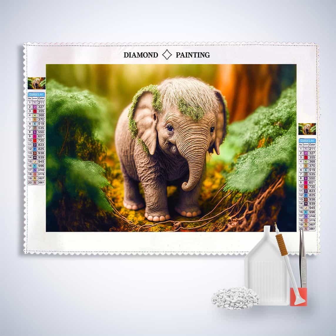 Diamond Painting Kit with Baby Elephant in Forest Scene - Complete Set with Tools for DIY Crafting