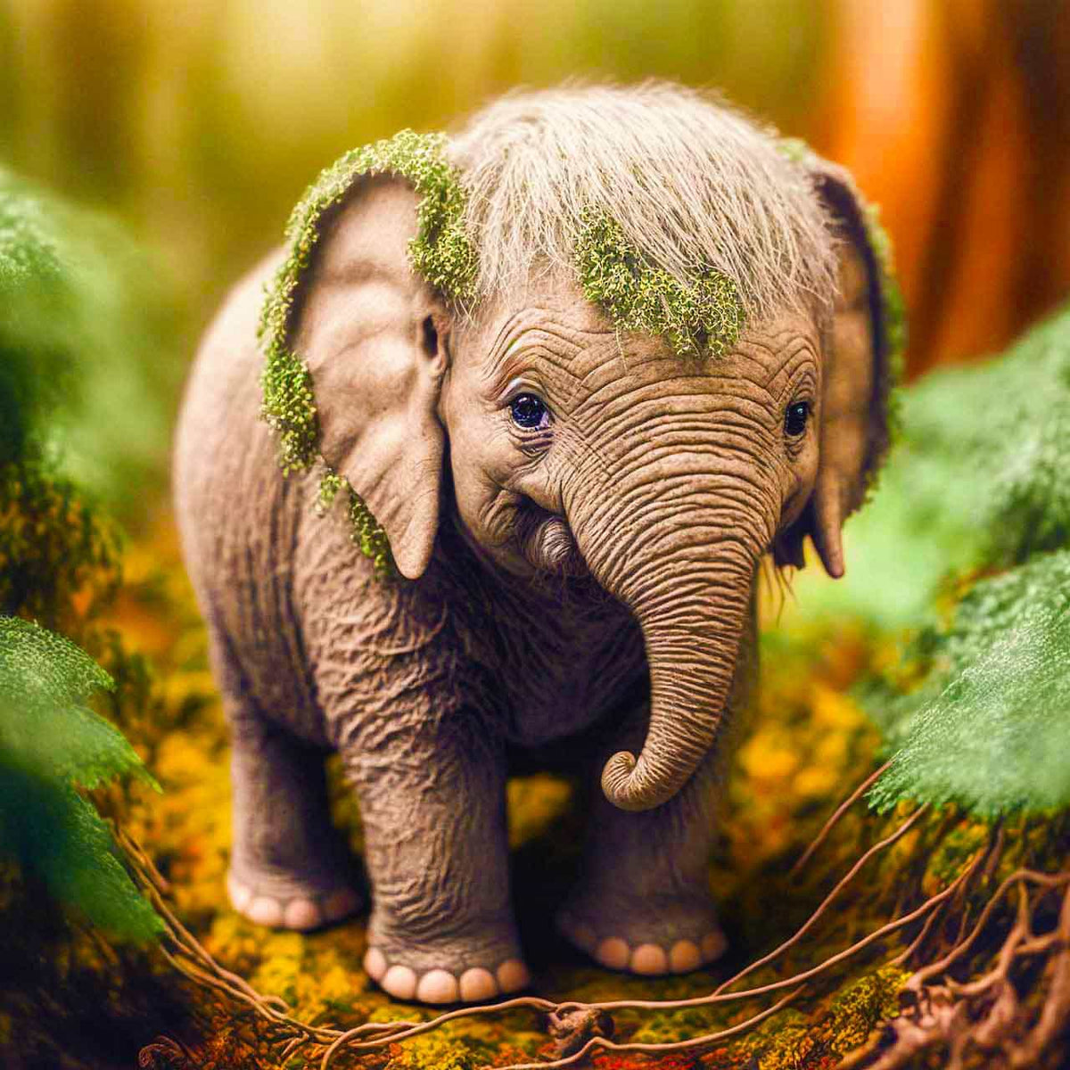 Malen nach Zahlen kleiner Elefant im Wald, entspannendes Malen, Natur-Szene, detailliertes Elefantenbild für Malprojekte, beruhigende kreative Aktivität