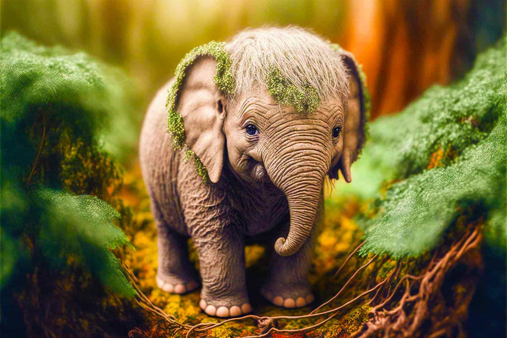 Malen nach Zahlen - Kleiner Elefant im Wald - hochwertige Leinwand - Bestseller, Elefant, Horizontal, startbestseller, Tiere