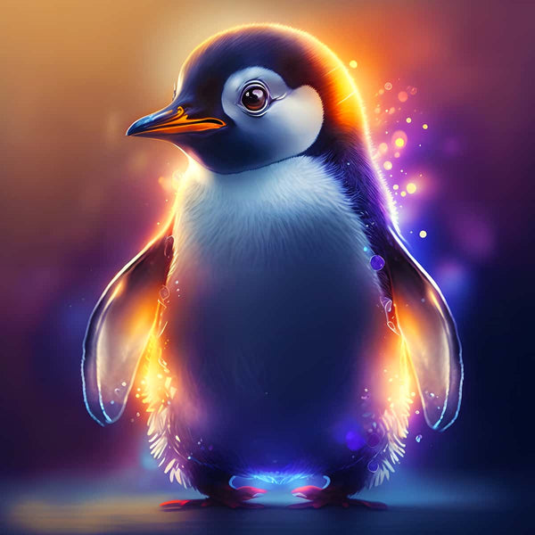 Leuchtender Pinguin Malen nach Zahlen Kit – Entspannendes Kunstprojekt mit strahlendem Pinguinmotiv und funkelnden Farben.