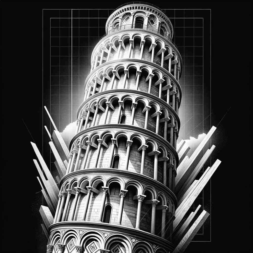 Malen nach Zahlen - Schiefer Turm von Pisa Schwarz und Weiß
