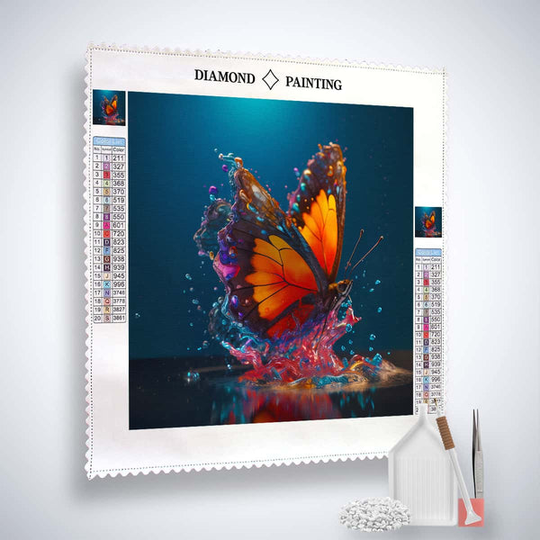 AB Diamond Painting Kit - Schmetterling badet mit bunter Acryl-Diamantkunst auf Profi-Leinwand anzeigen, inklusive Pinzette und Setzstift