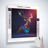 AB Diamond Painting Kit - Hirsch im Lichtstrahl with vibrant acrylic diamonds and complete set of tools.