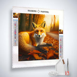 Diamond Painting Kit - Fuchs im Wald liegend, DIY Kunst Set mit Leinwand, Acryl Diamonds und Werkzeugen für funkelnde Ergebnisse