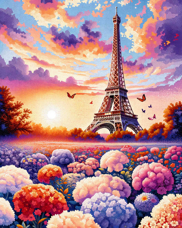 Malen nach Zahlen - Blumiger Eiffelturm Paris