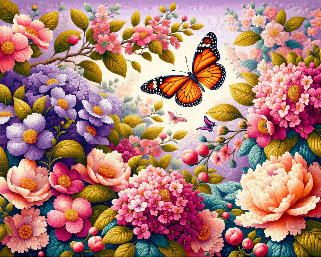 Malen nach Zahlen - Rosenranke mit Schmetterling