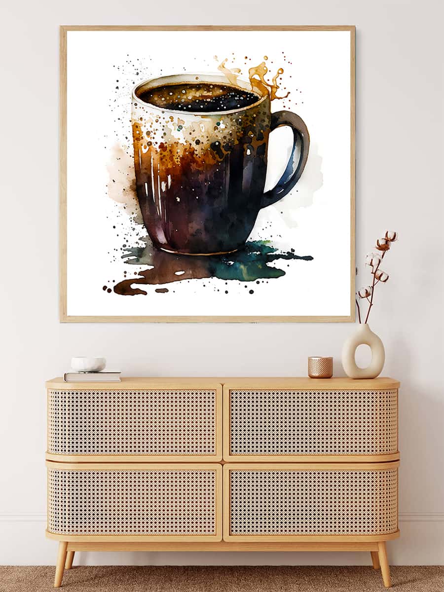 Malen nach Zahlen Kaffeetasse vor weißem Hintergrund.