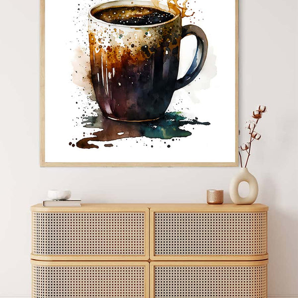 Malen nach Zahlen Kaffeetasse vor weißem Hintergrund.