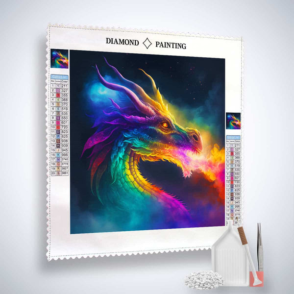 Diamond Painting Sternendrache Kit mit buntem Drachenmotiv, inkl. Leinwand, Acryl Diamonds, Pinzette, Setzstift und Flächensetzer.