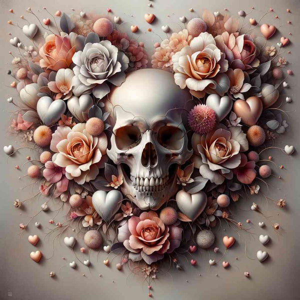 Malen nach Zahlen - Totenköpfe Herzblumen