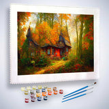 Paint by Numbers - Pointed Roof House in Forest with Painting Supplies