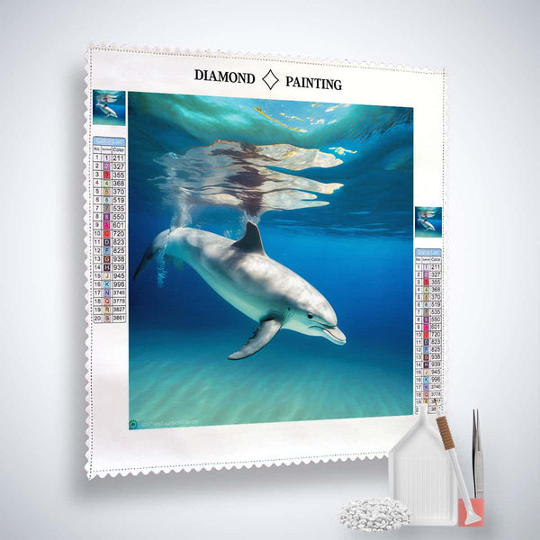 Diamond Painting Kit - Delfin schwimmt - Komplettset mit Leinwand, Acryldiamanten, Pinzette, und Setzstift - Funkelnde Kunst DIY Projekt