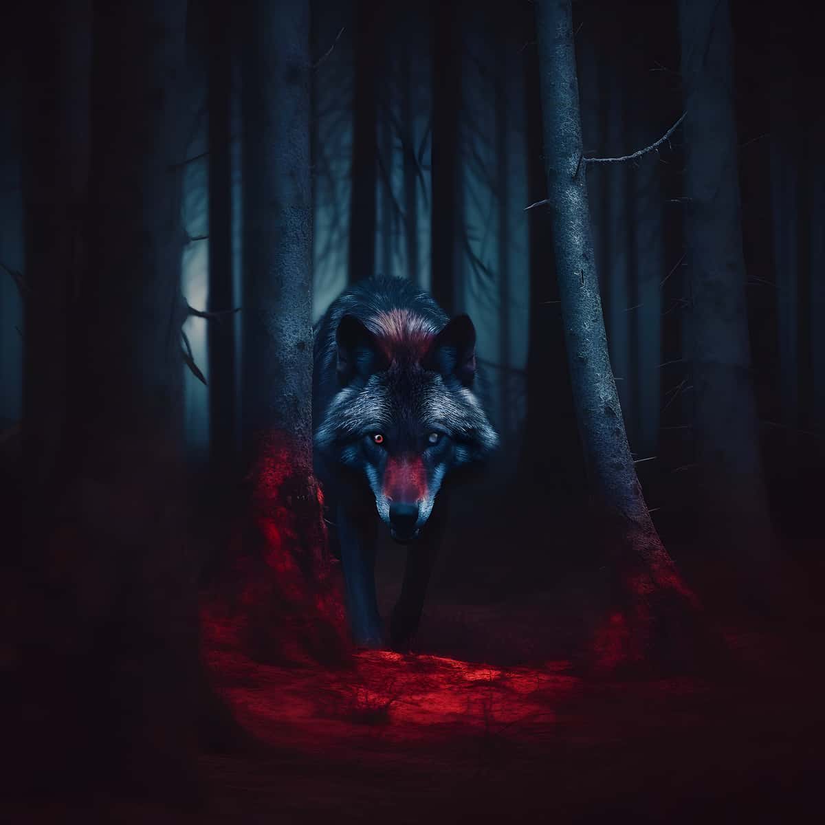 Diamond Painting Kit - Gefährlicher Wolf, leuchtender Wolf in dunklem Wald, funkelnde Kunst für kreative Enthusiasten.